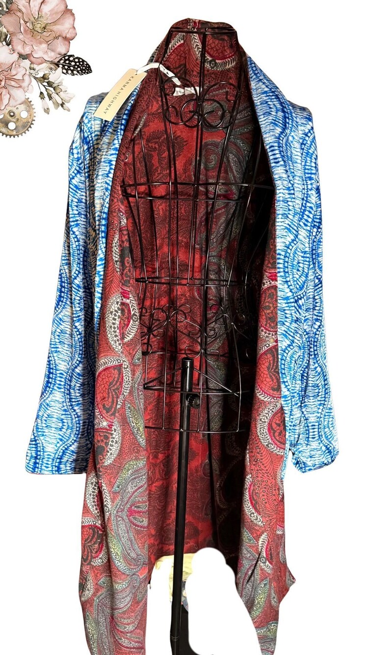 Karma Highway Midi Duster Kimono — Blue Tie-Dye Print, NWT One Size